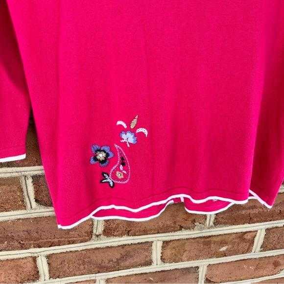 Pink and white embroidered button down cardigan lightweight sweater. PS - Picture 5 of 6